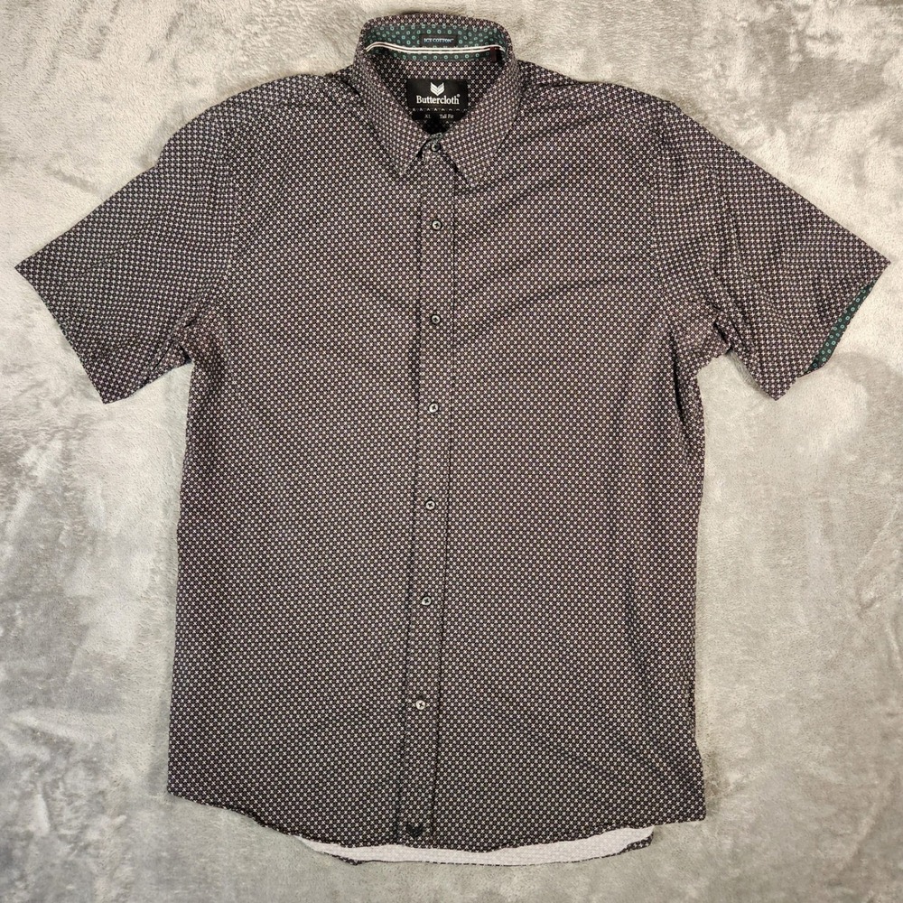 Buttercloth Shirt Mens XL Tall Icy Cotton Navy Blue Geometric Short Sleeve EUC